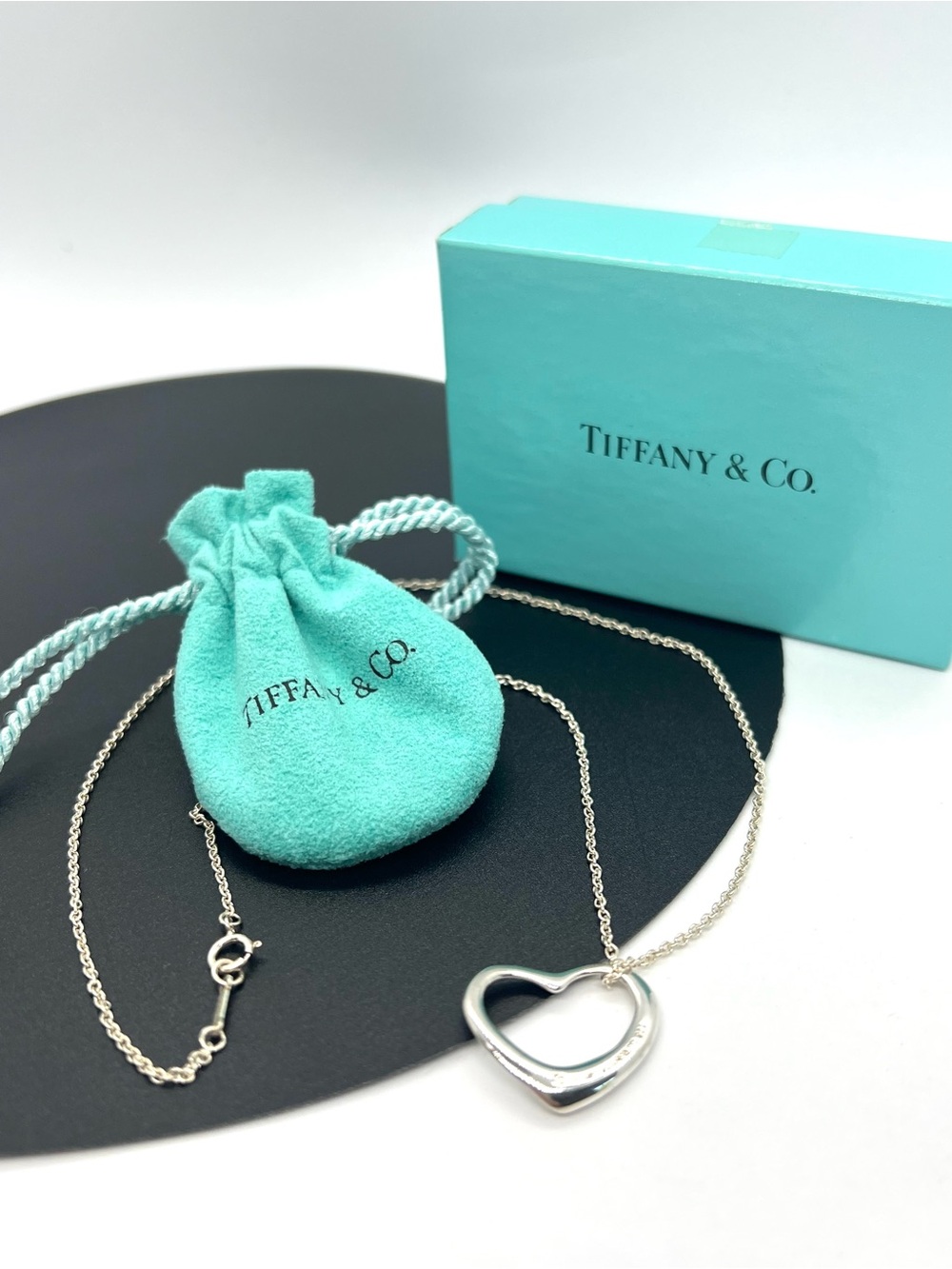 Tiffany & Co Elsa Peretti Open Heart Necklace Medium Sterling Silver 925 & Box